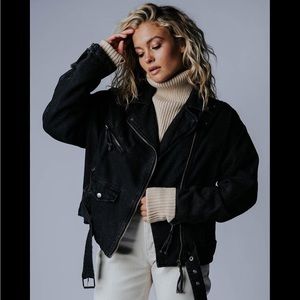 Oversized Denim Moto Jacket - Clad & Cloth